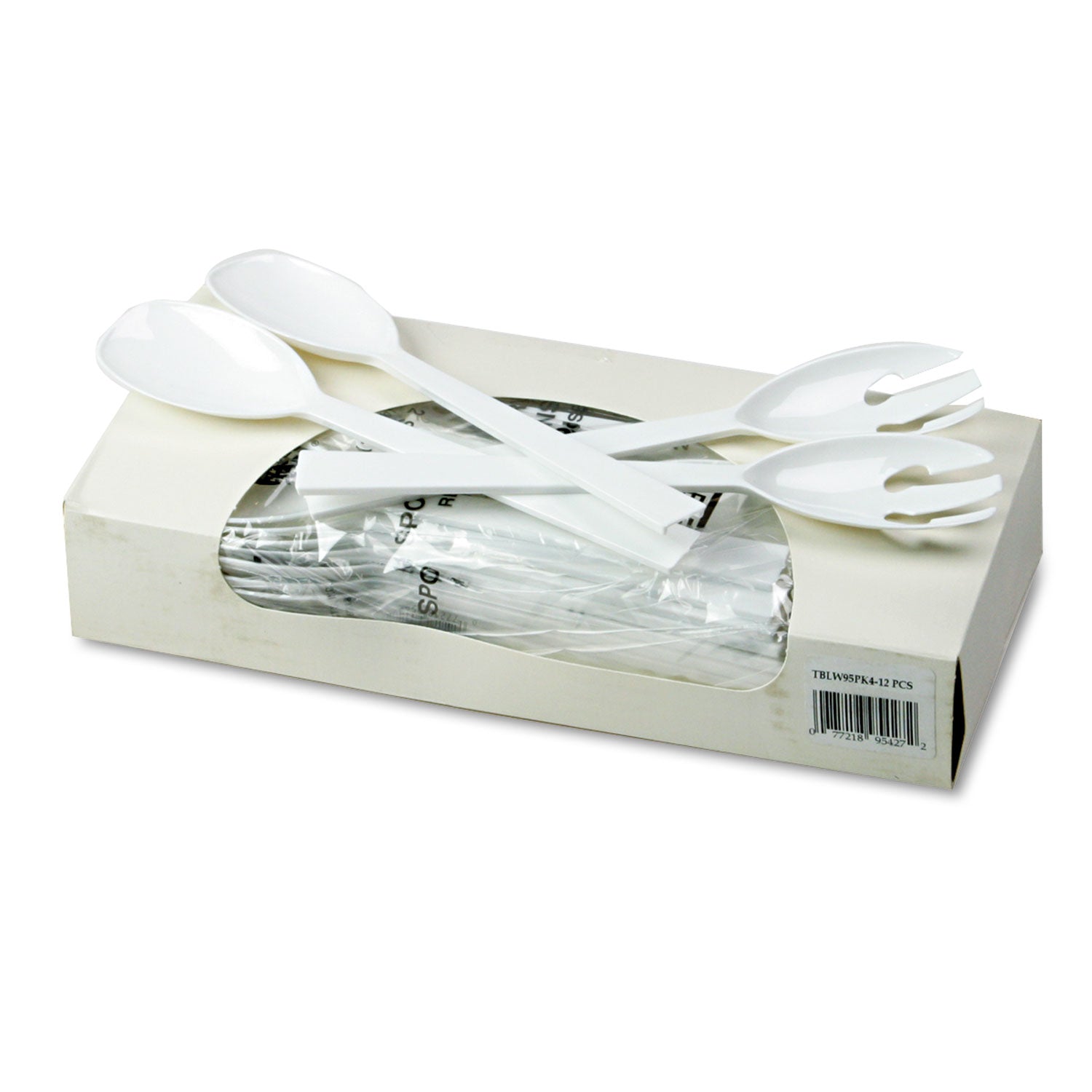 Tablemate Table Set Plastic Serving Forks and Spoons, White, 24 Forks, 24 Spoons per Pack