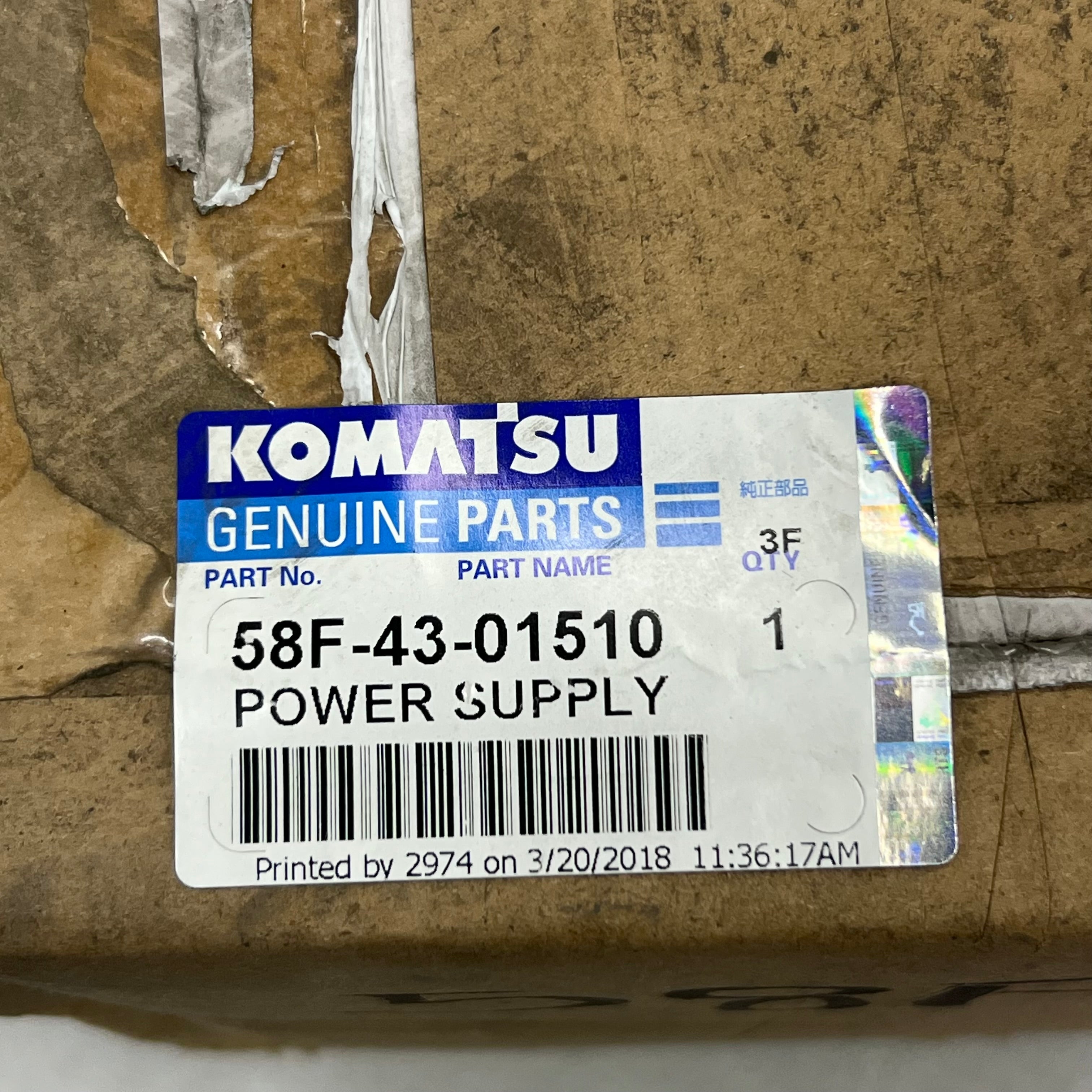 KOMATSU Panel Negative Grey 58F-43-015110