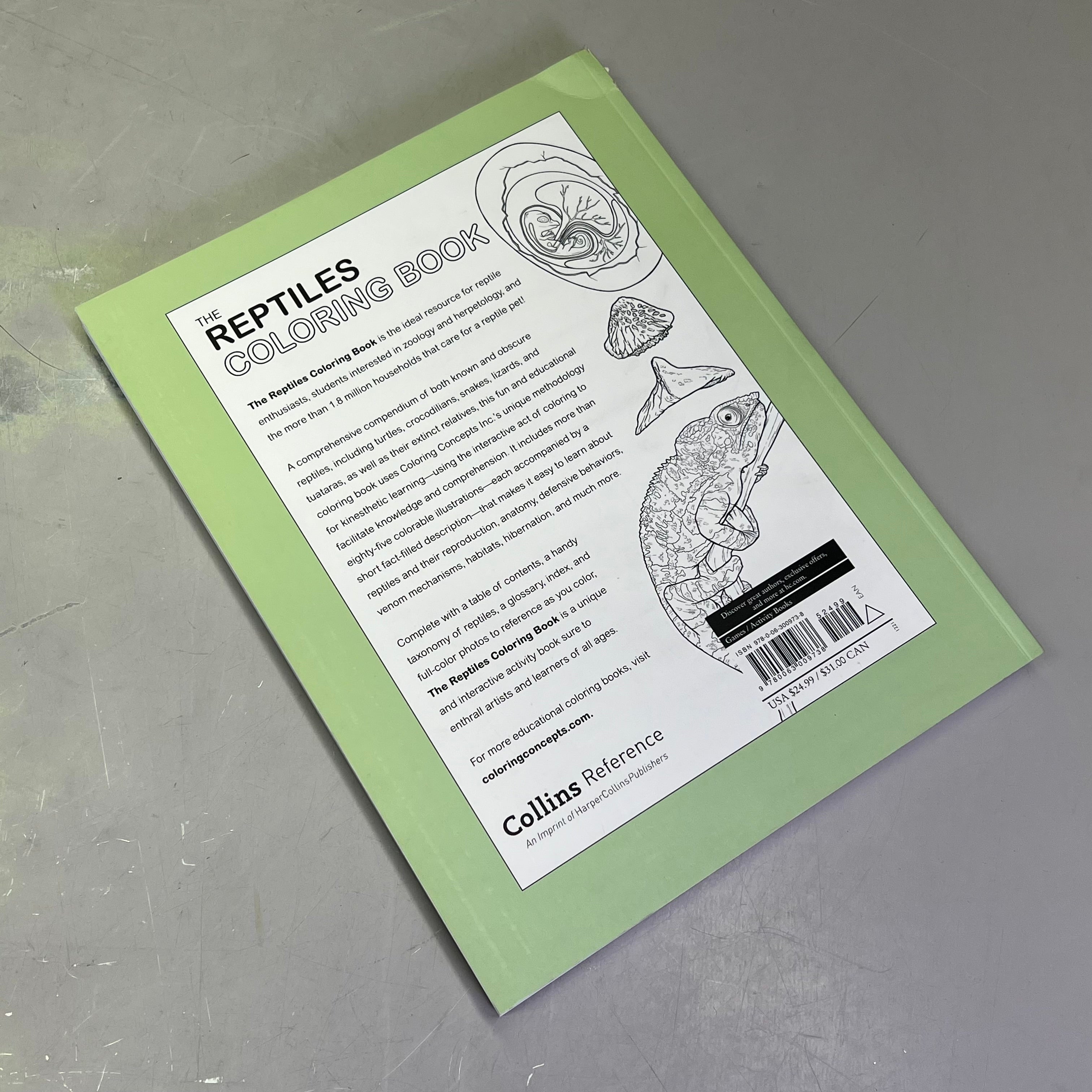 THE RETILES COLORING BOOK Science & Anatomy Paperback Coloring Activity Book