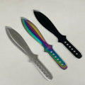 3 Piece Throwing Knife Set W/Sheath 9" Rainbow, Black, Silver Blades TK-114-3MX