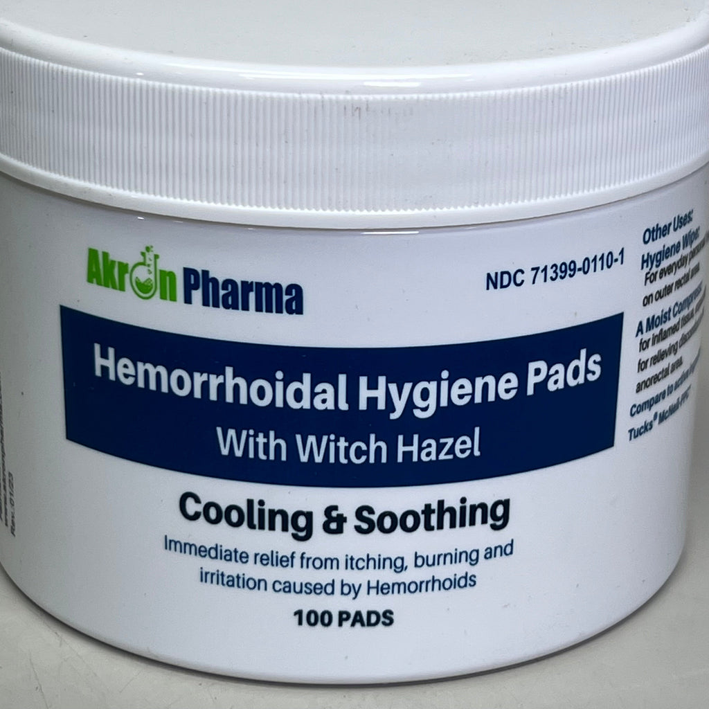 AKRON PHARMA (4 PACK of 100 PADS) Hemorrhoidal Hygiene Pads BB 02/26