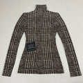 NORMA KAMALI Front Zip Slim Fit Turtle Top Women's Sz XXS/32 Chocolate Plaid Tweed