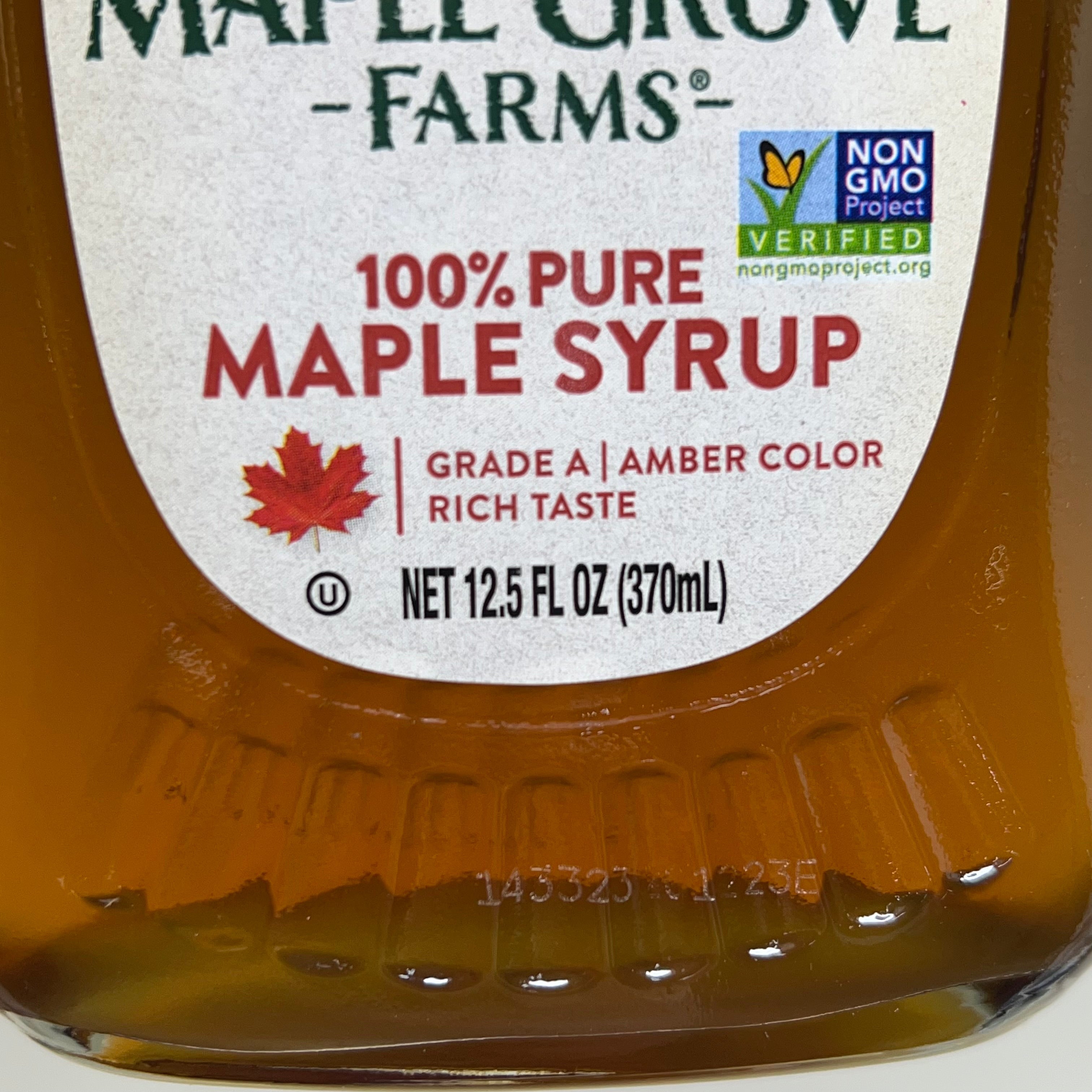 MAPLE GROVE FARMS (12 PACK) Crafted 100% Pure Maple Syrup 12.5 Fl Oz BB 07/27