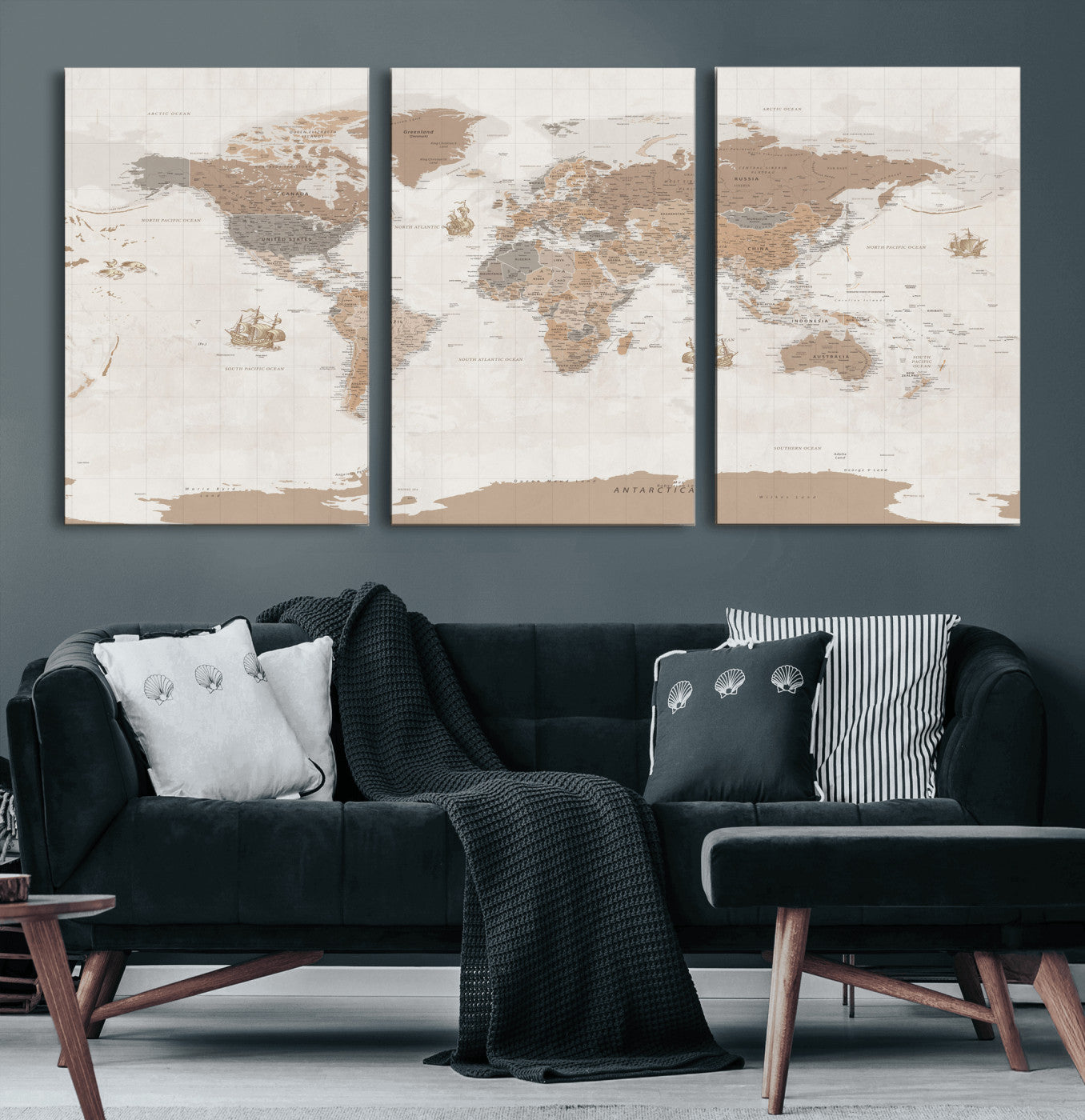 Framed Large World Map Canvas Print for Office Decor