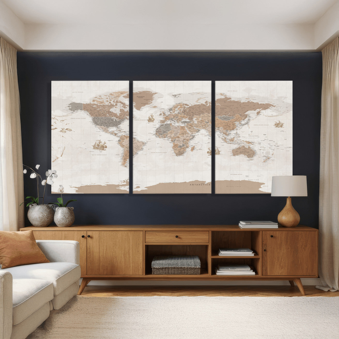 Framed Large World Map Canvas Print for Office Decor