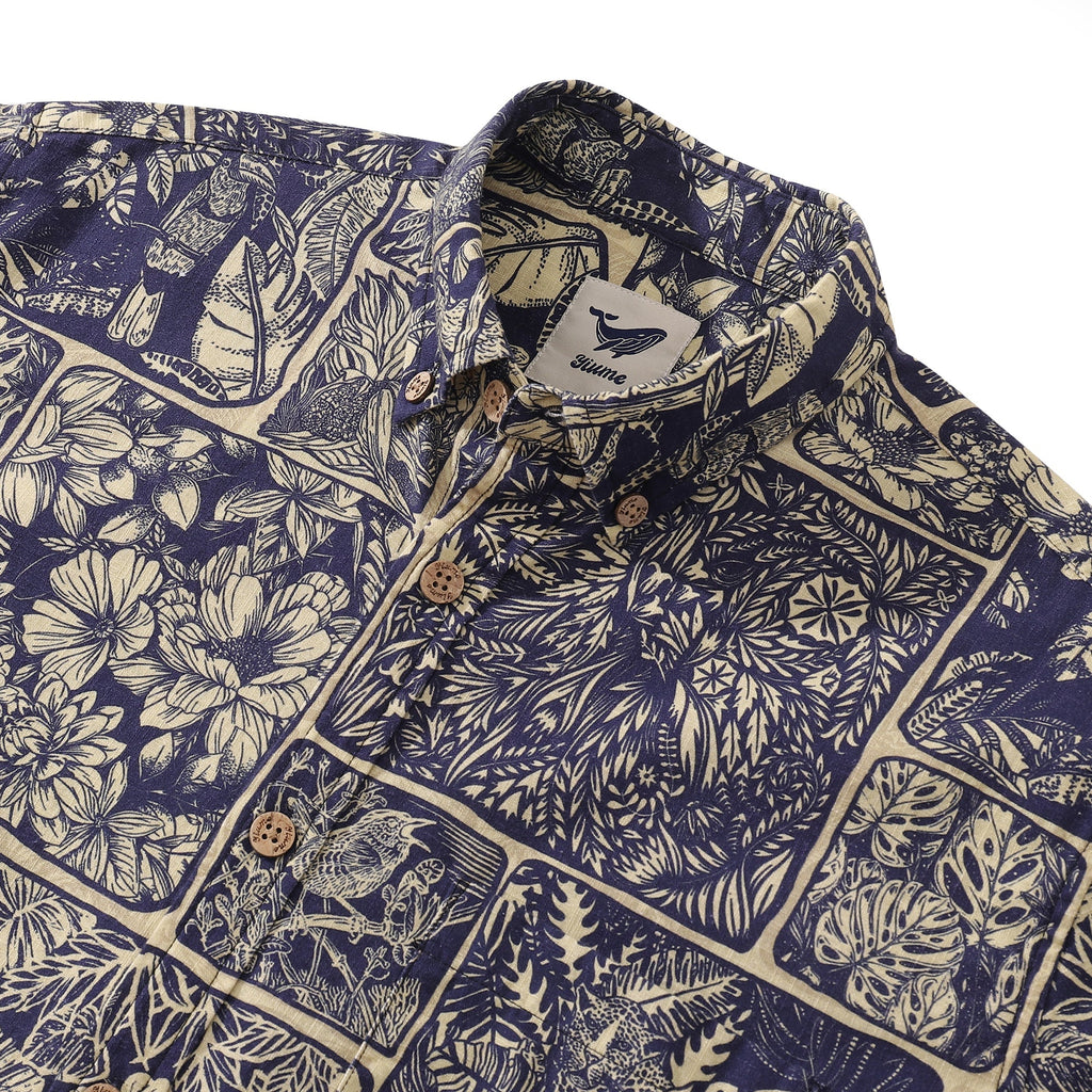 Vintage Men's Hawaiian Shirt Jungle Cotton Button-down Long Sleeve Aloha Shirt By Yakima