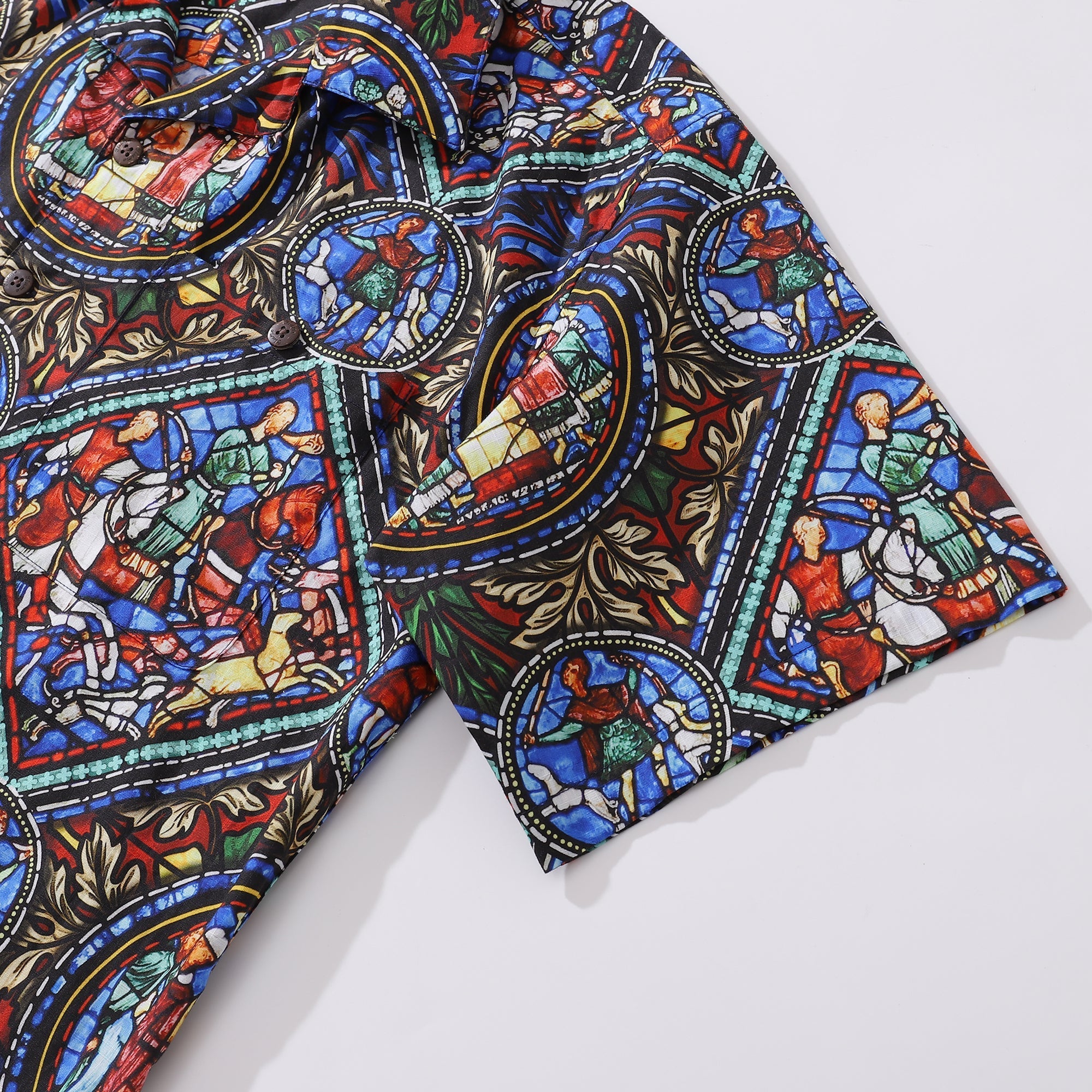 Hawaiian Shirt For Men Stained Glass Window Print Shirt Camp Collar 100% Cotton Shirt By Sherry