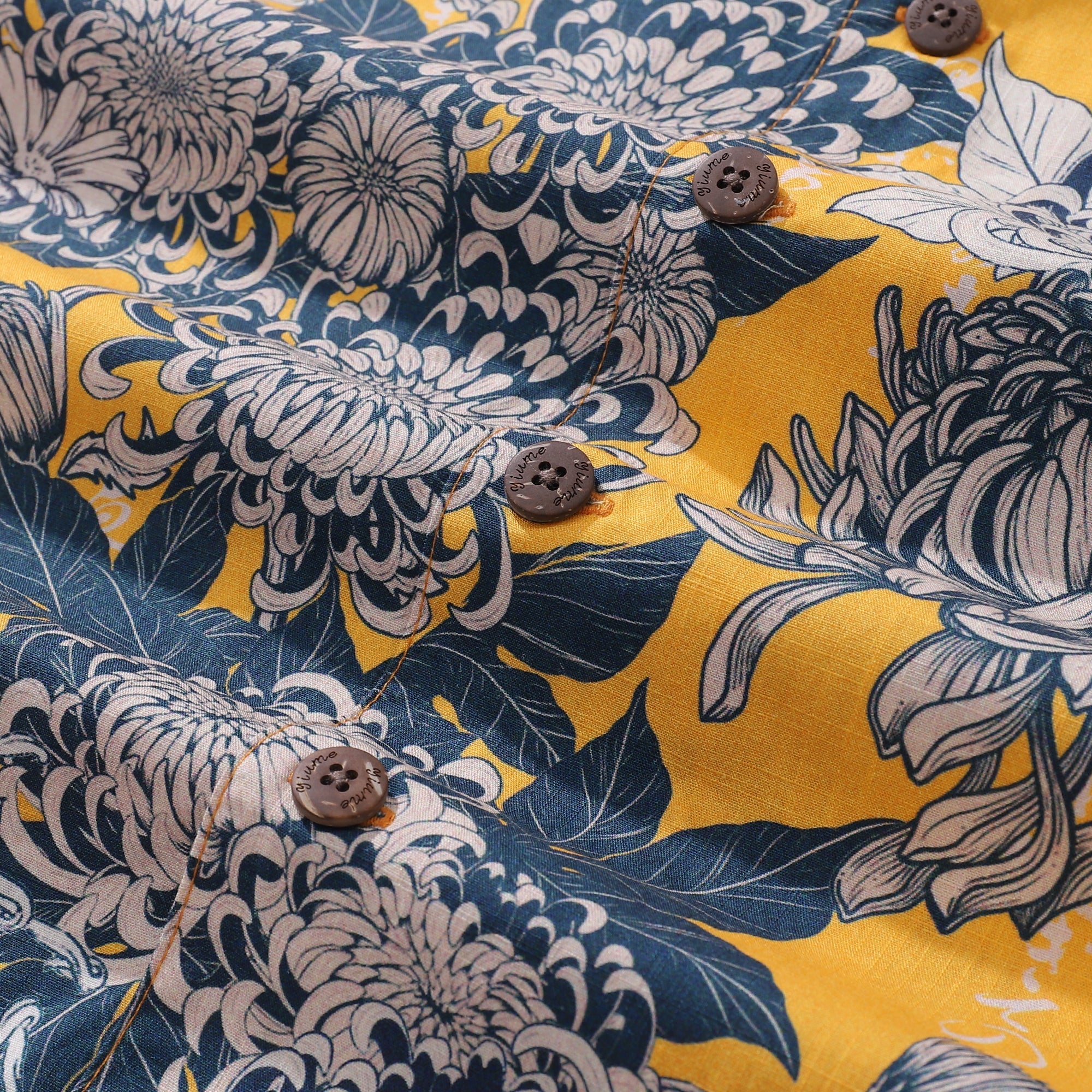 Yellow Hawaiian Shirt For Men Japanese Flower Shirt Camp Collar 100% Cotton Shirt By Yakima