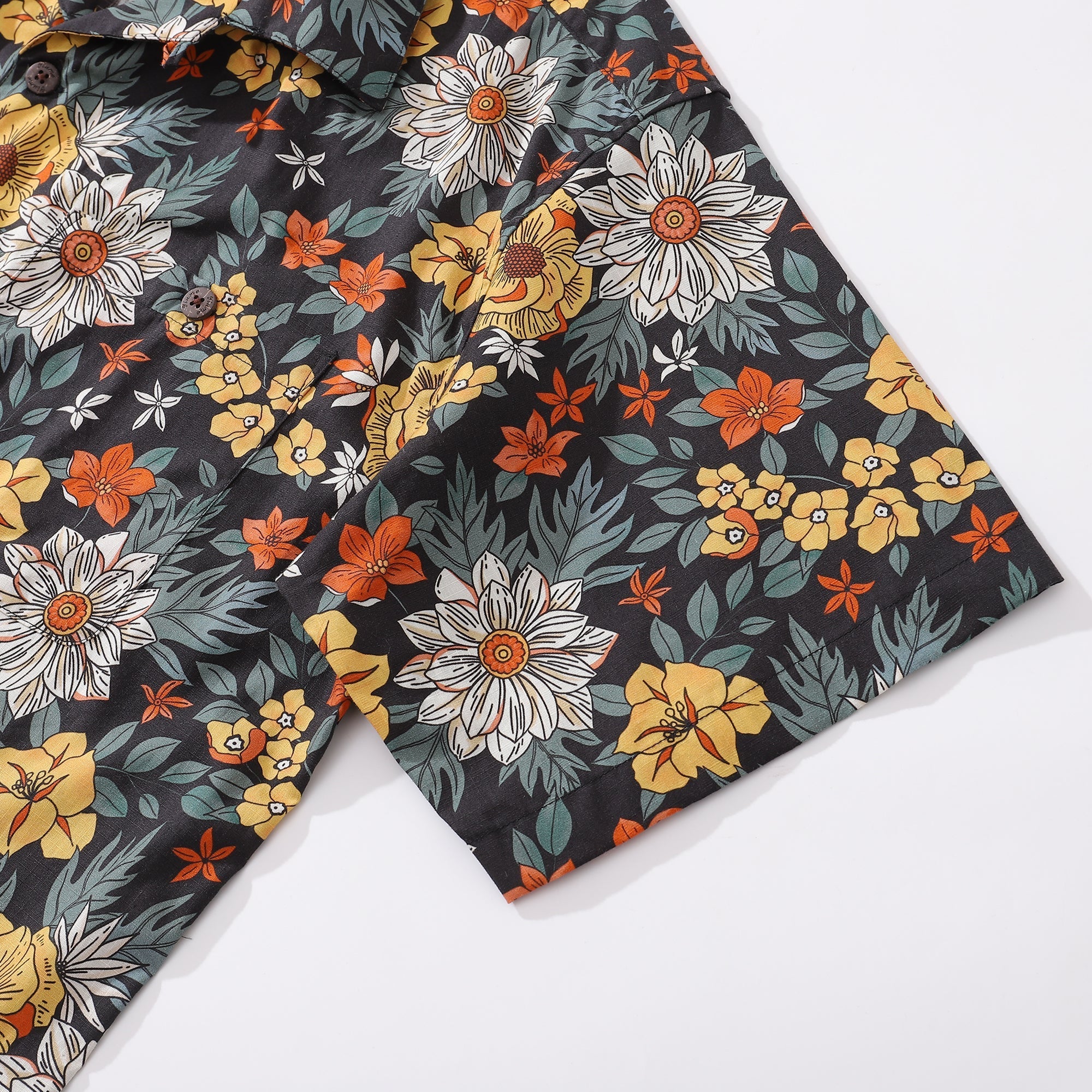 Hawaiian Shirt For Men Autumn Garden Print Shirt Camp Collar 100% Cotton By Sherry