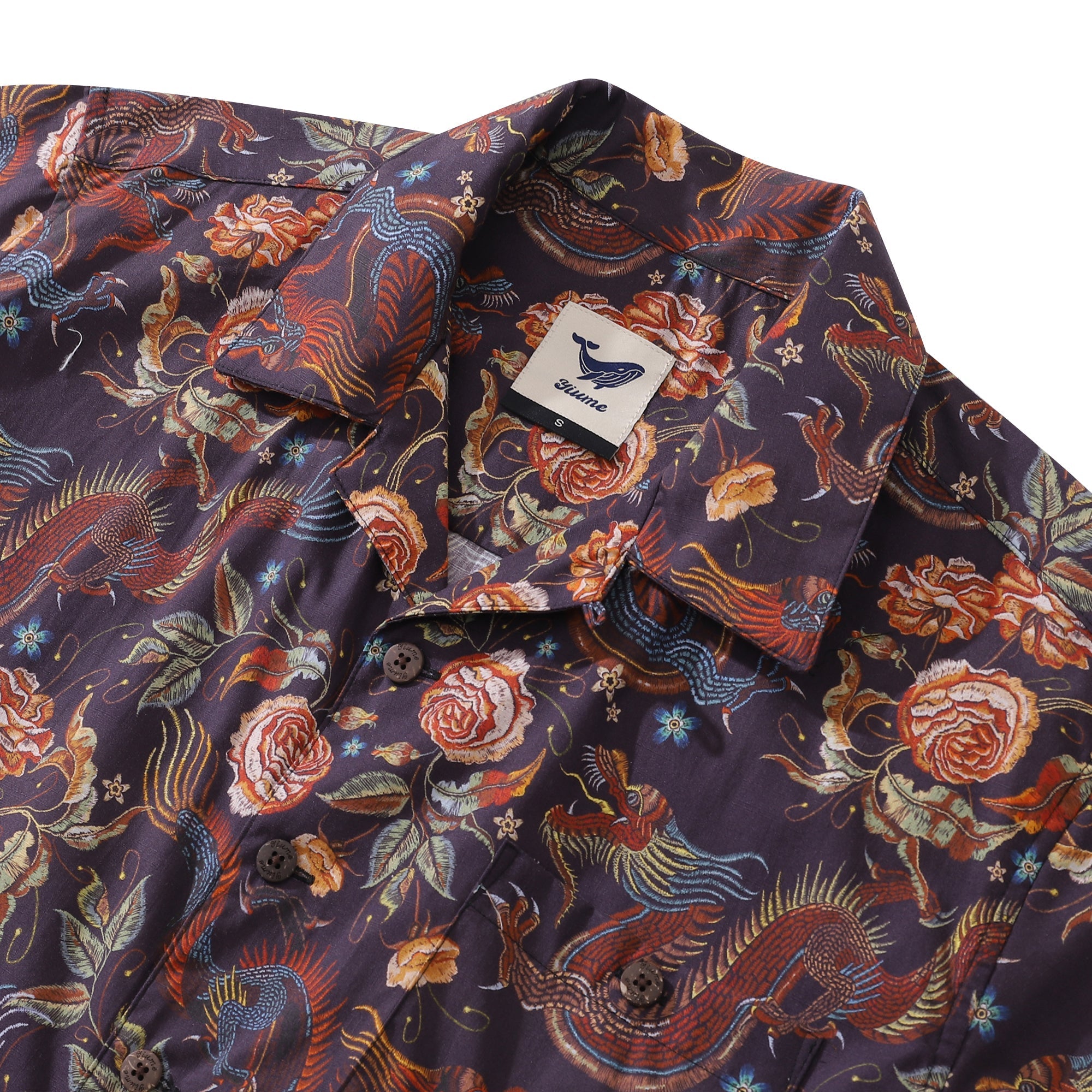 Hawaiian Shirt For Men Embroidered Dragon Pattern Shirt Camp Collar 100% Cotton By Sun