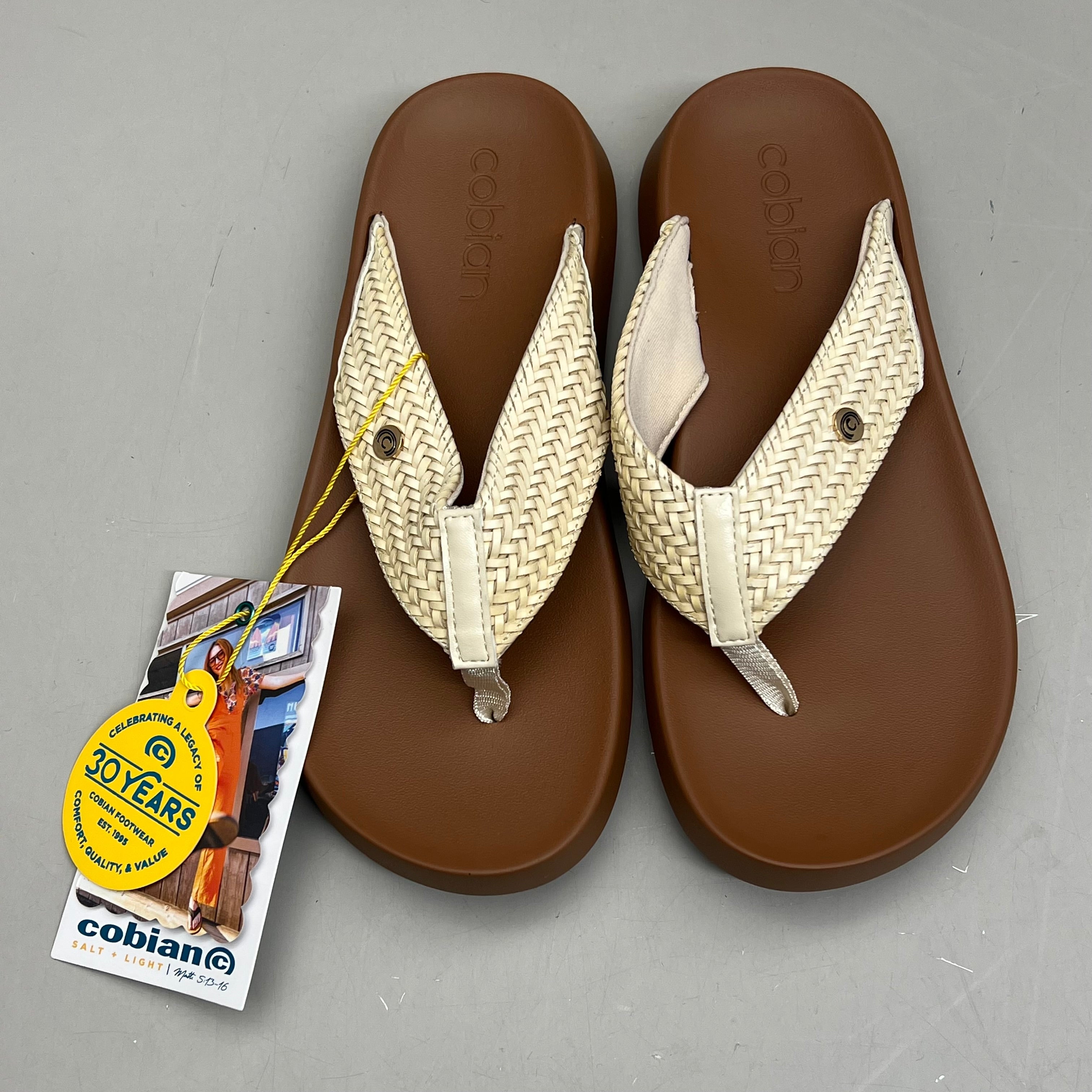 COBIAN Palmilla Braided Synthetic Leather Strap Women's Sz 10 EU 41 Cream PAL25-110-10