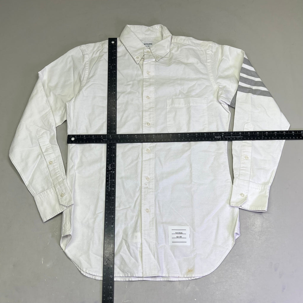 THOM BROWNE 4-Bar Stripe Curved Hem Button Up Shirt Mens Sz 2 White (Pre-Owned)