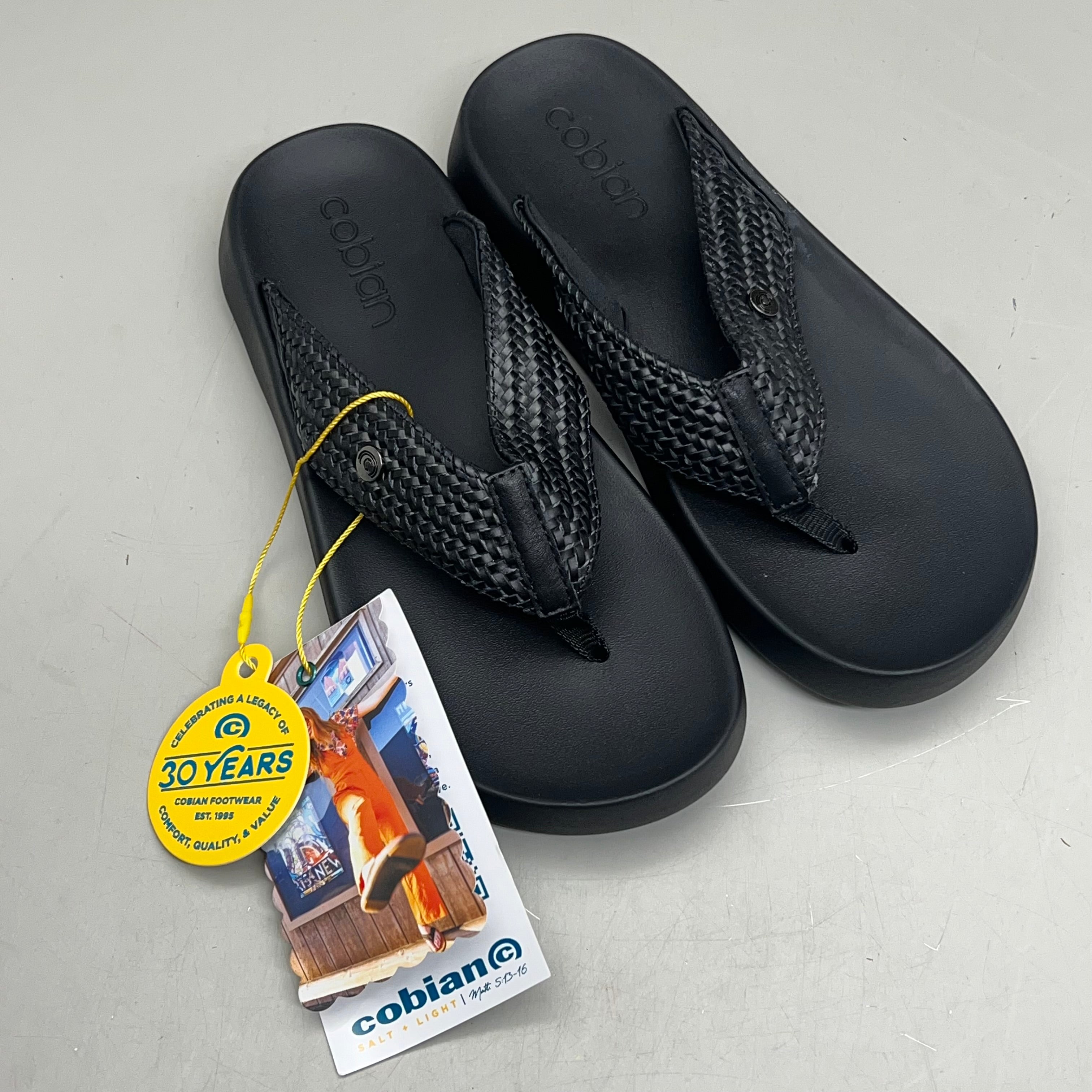 COBIAN Palmilla Braided Synthetic Leather Strap Sandals Women's Sz 6 EU 35.5 Black PAL25-001-06