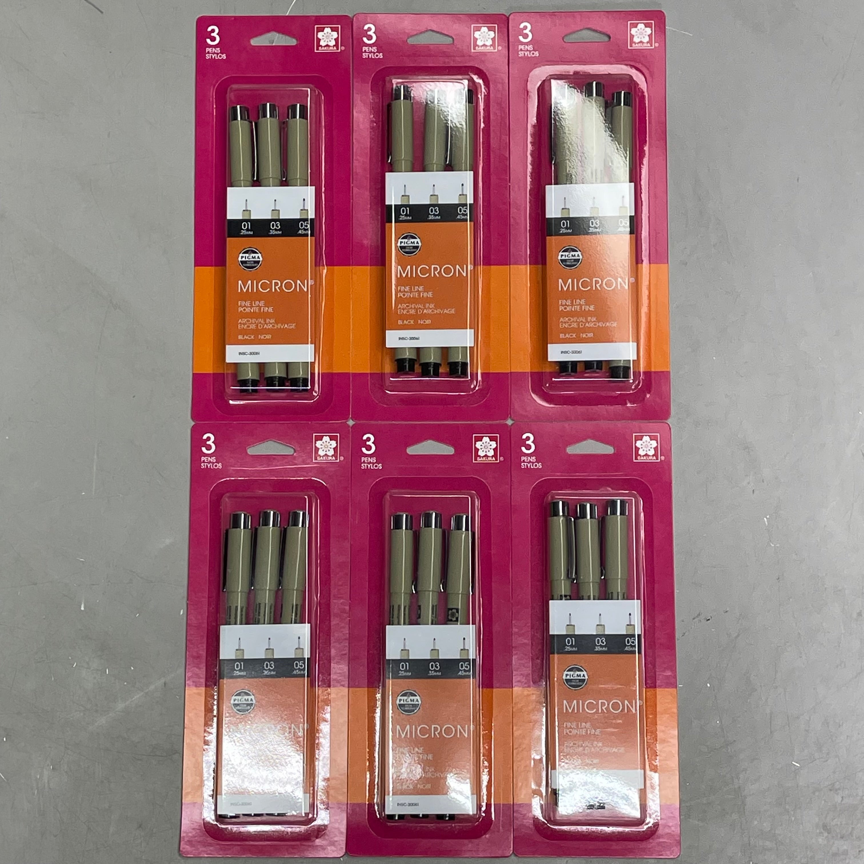 SAKURA (18-PACK) Pigma Micron Pens 0.25mm, 0.35mm, 0.45mm Black 50066