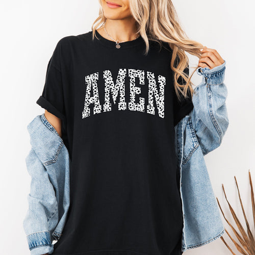Amen Dalmatian Print Christian Jesus Gospel Faith Saved Inspirational Religious Apparel Comfort Colors Tee