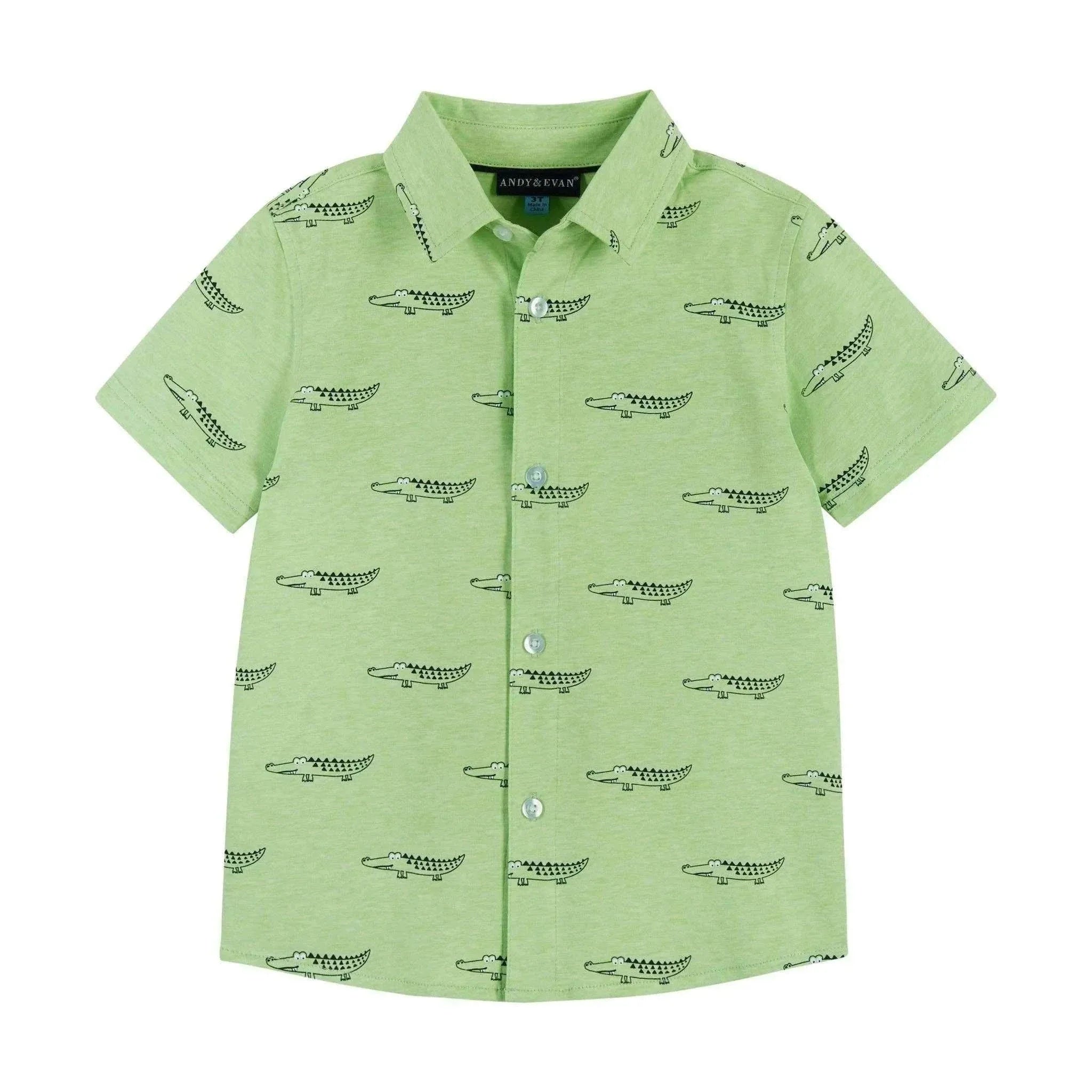 Andy & Evan - Boys Knit Buttondown - Lt Green Croc