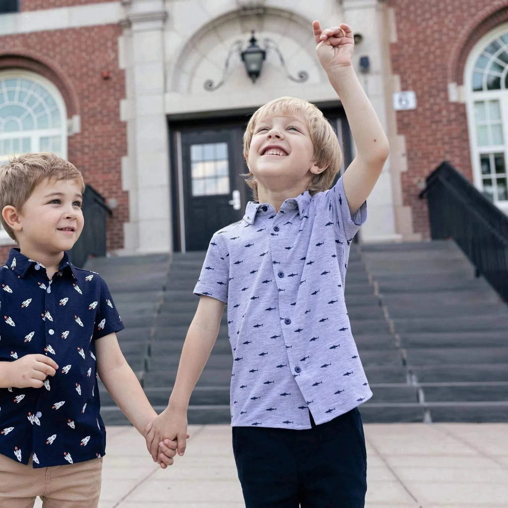 Andy & Evan - Boys Knit Shark Button Down Shirt