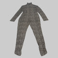 NORMA KAMALI Sleeve Open Back Catsuit Footsie Women's Sz XL/42 Chocolate Plaid