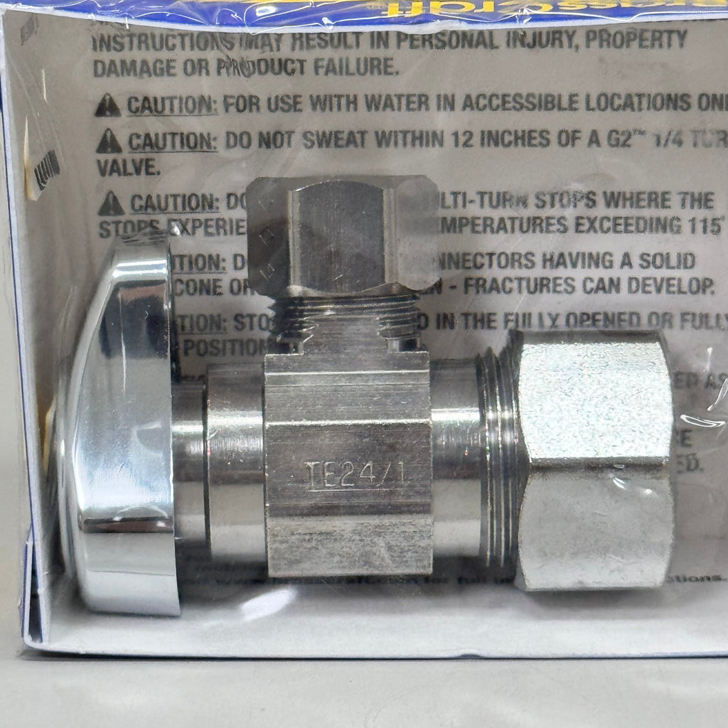 ZA@ BRASS CRAFT (5 PACK) 1/4" Turn Angle Supply STOP Valve 1/2"x3/8" Chrome G2CR19XC As-is Damaged Packaging