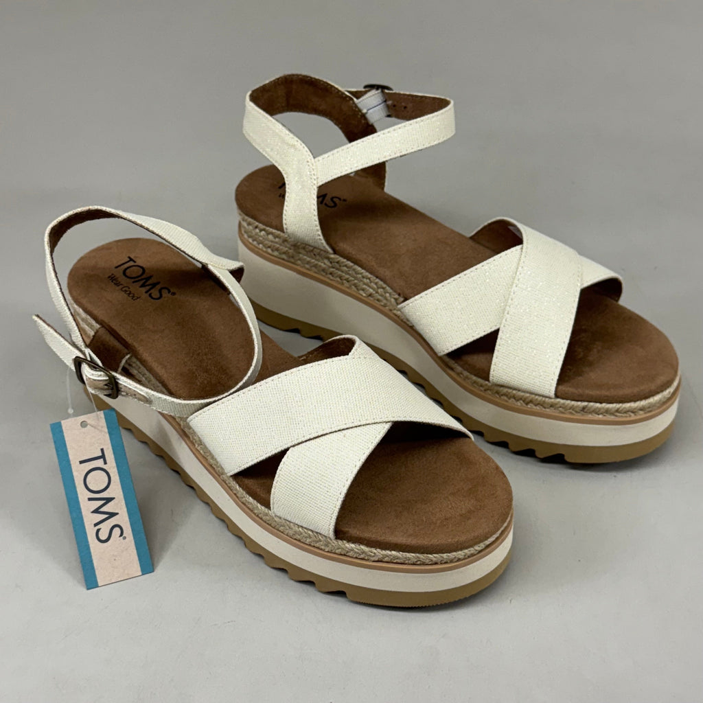 TOM'S Noelani Platform Wedge Sandals Women's Sz 9 EU40 Natural/Gold  10022418