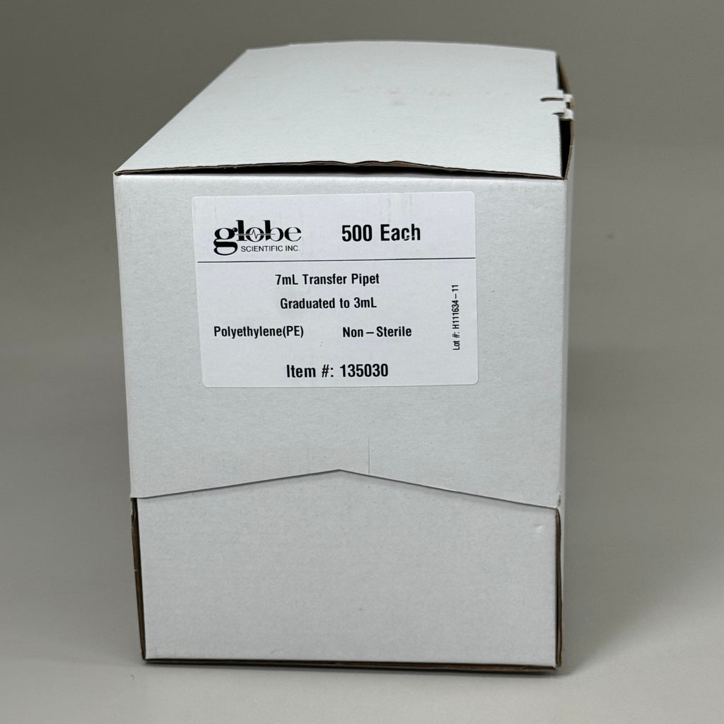 GLOBE SCIENTIFIC (500 PACK) Transfer Pipet Polyethylene Clear Large Bulb 7.0mL 135030