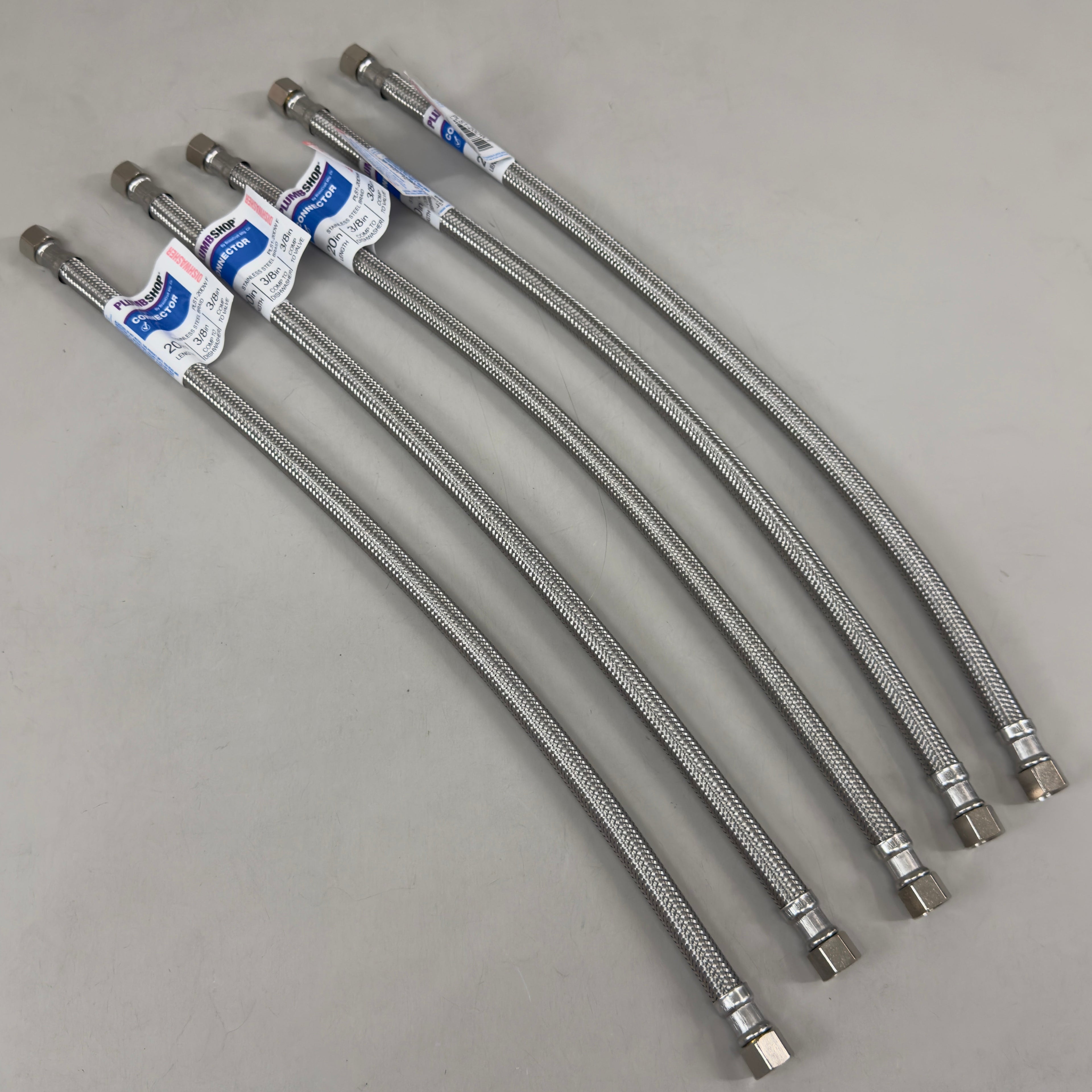 PLUMBSHOP  (5 Pack) Braided Stainless Steel Faucet Connector 3/8" Compression X 1/2" FIP PLS1-20A-F