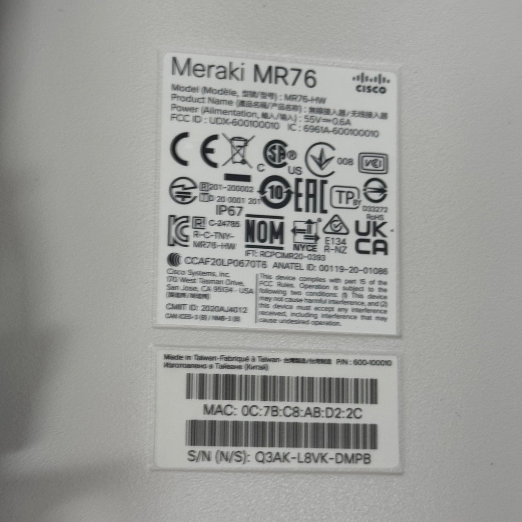 CISCO High Performance 802.11 Ax Wireless Access Point Outdoor Wifi 6 White MR76 (tied to a business)