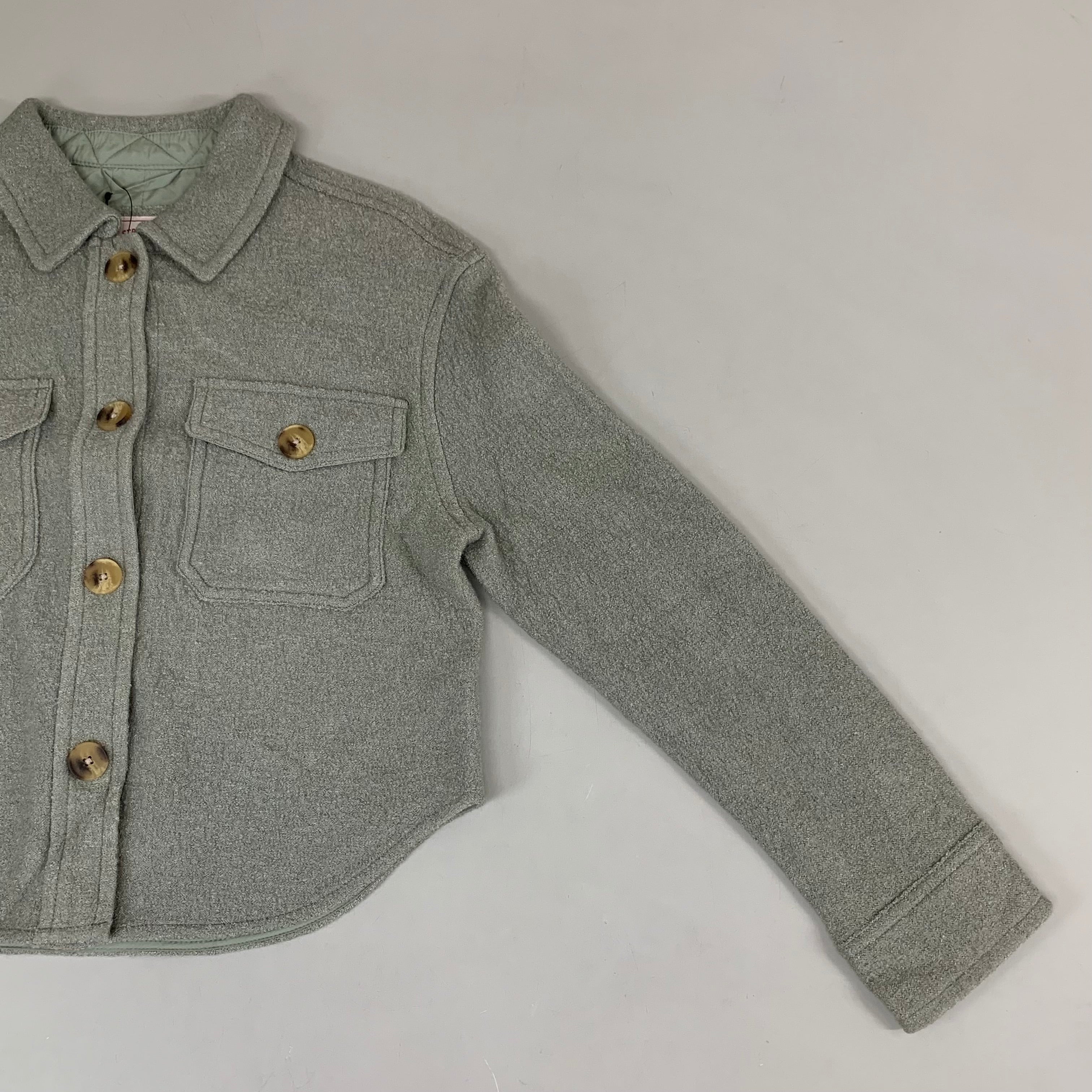LEVI'S Front Button Cropped Jacket W/ Laydown Collar Women's Small Tea Green 595450040