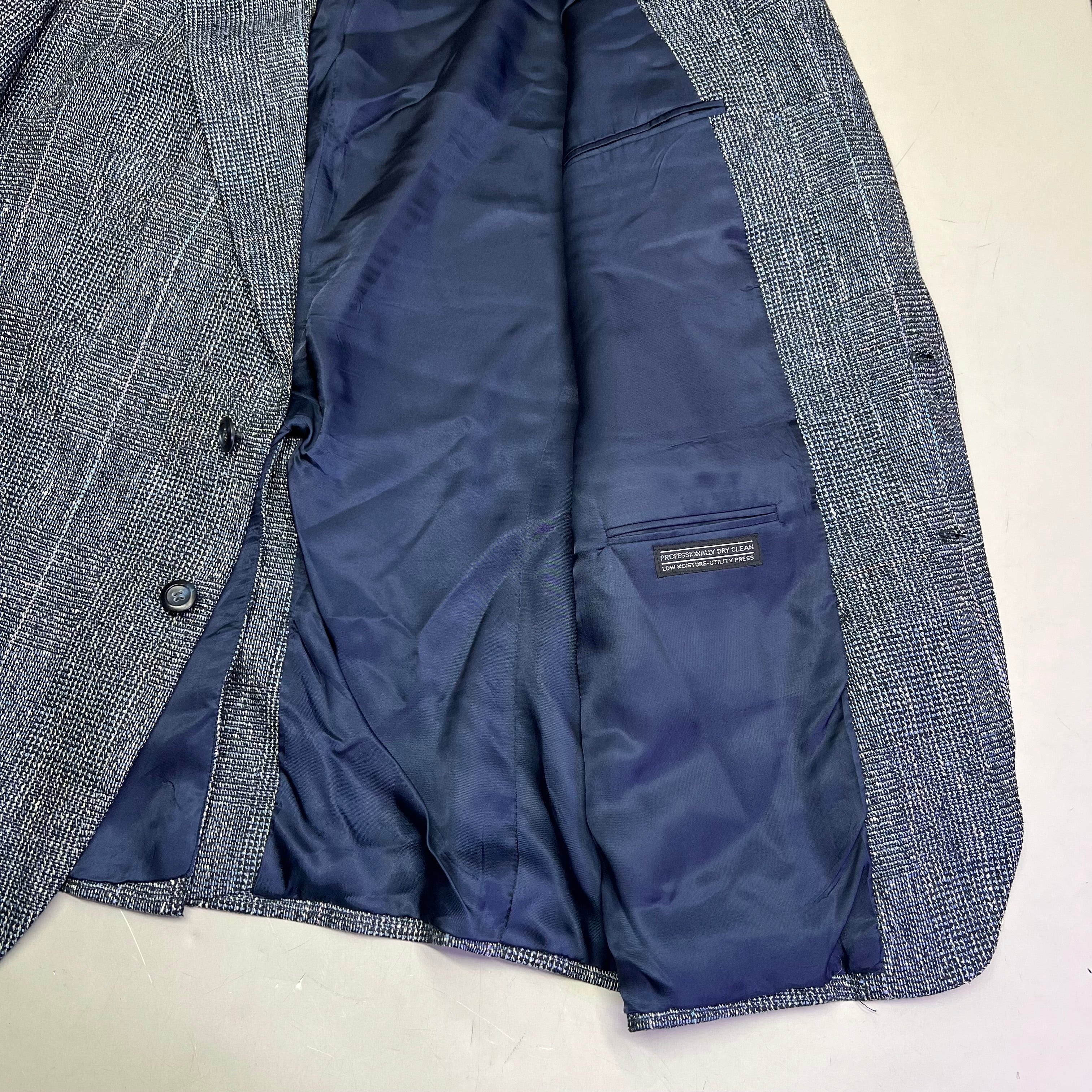 STAFFORD EXECUTIVE 100% Silk Blazer Salt & Pepper  Men's Sz 42R Blue/Black