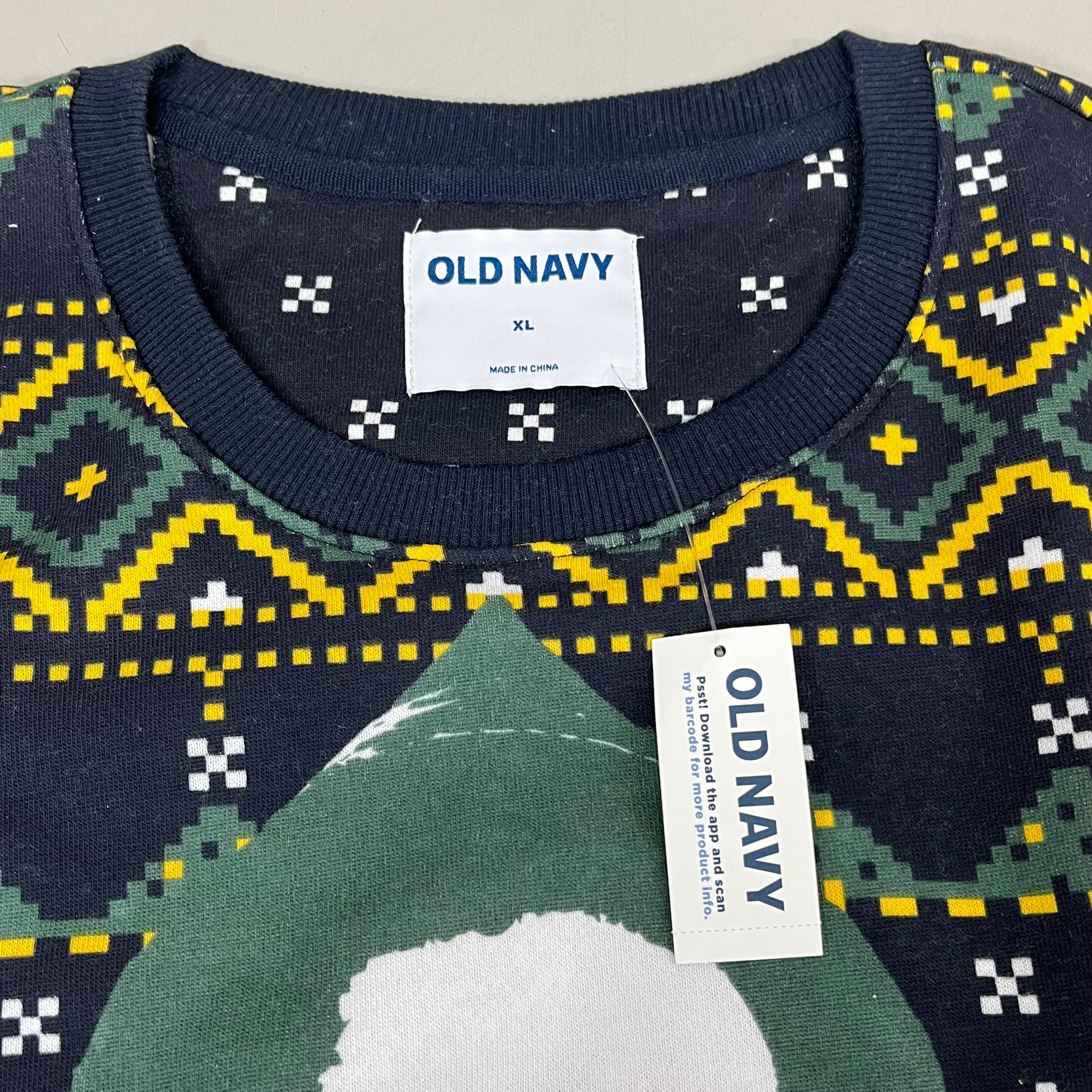 OLD NAVY Men's Christmas Holiday Buddy the Elf Crewneck Sweatshirt Sz
 XL Navy/Green 572579-00-1