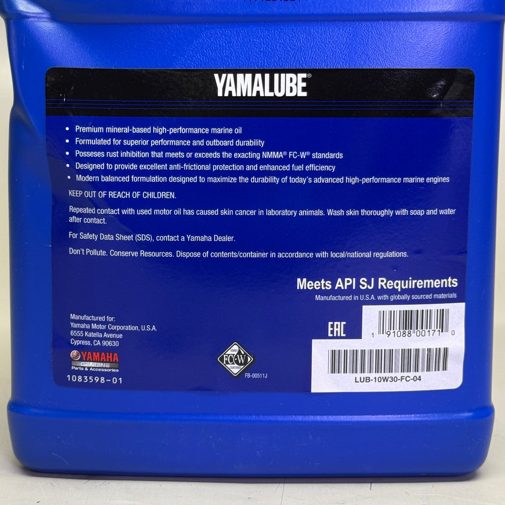 YAMALUBE SAE 10W-30 4M Engine Oil Marine Performance Outboards 1 Gal FC-04