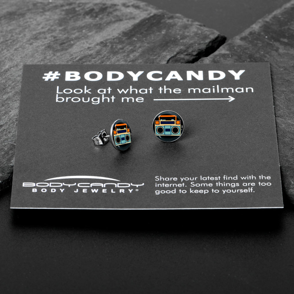Retro Boombox Stud Earrings by Onyx O