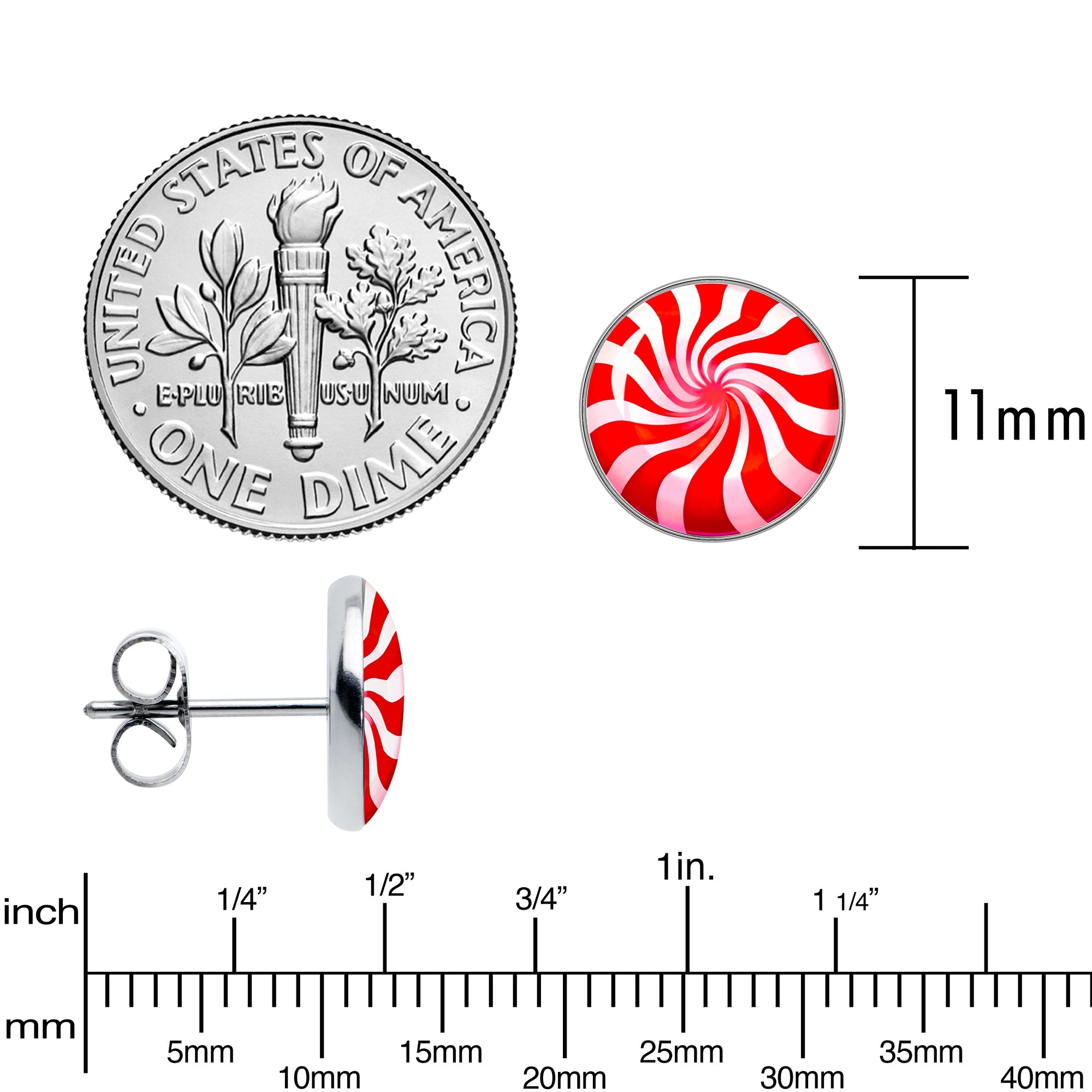 Holiday Peppermint Candy Stud Earrings