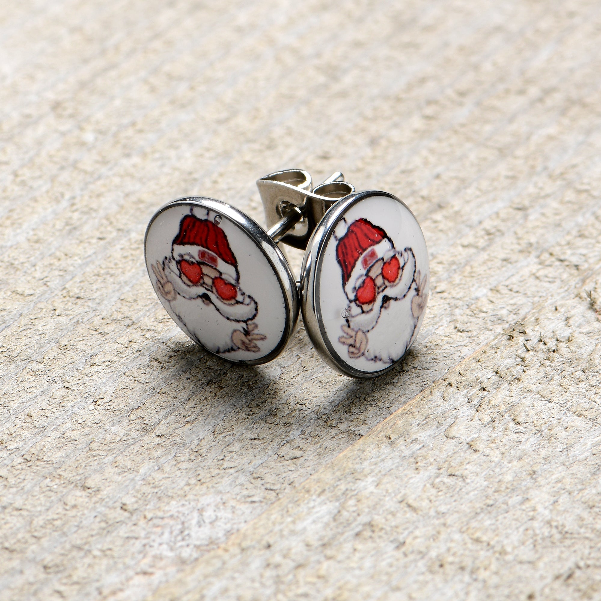 Christmas Peace Love Santa Stud Earrings by Onyx O