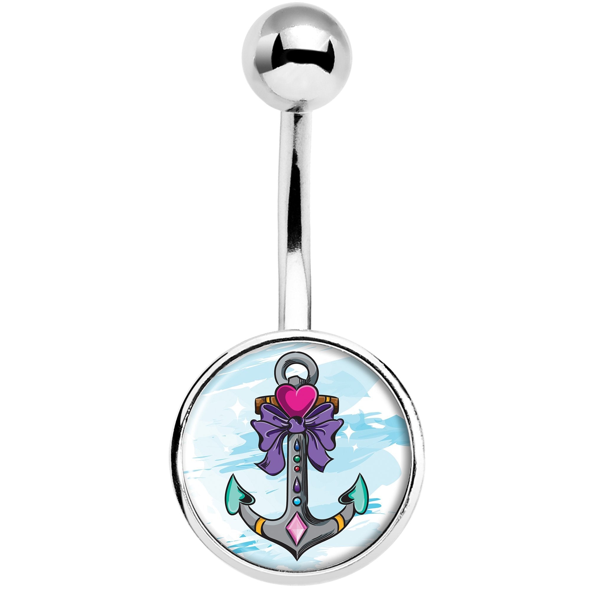 Girly Girl Love Heart Nautical Anchor Belly Ring