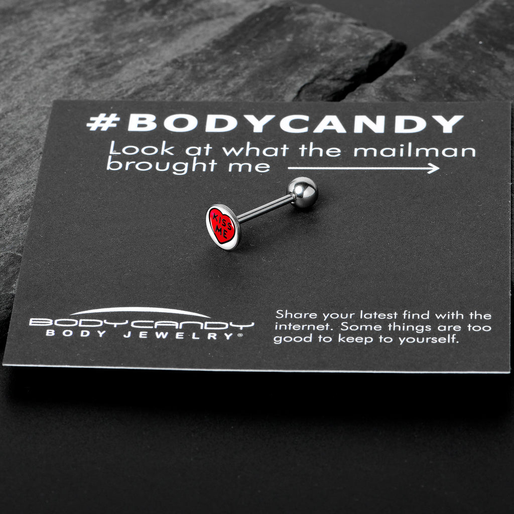 Kiss Me Candy Heart Barbell Tongue Ring by Onyx O