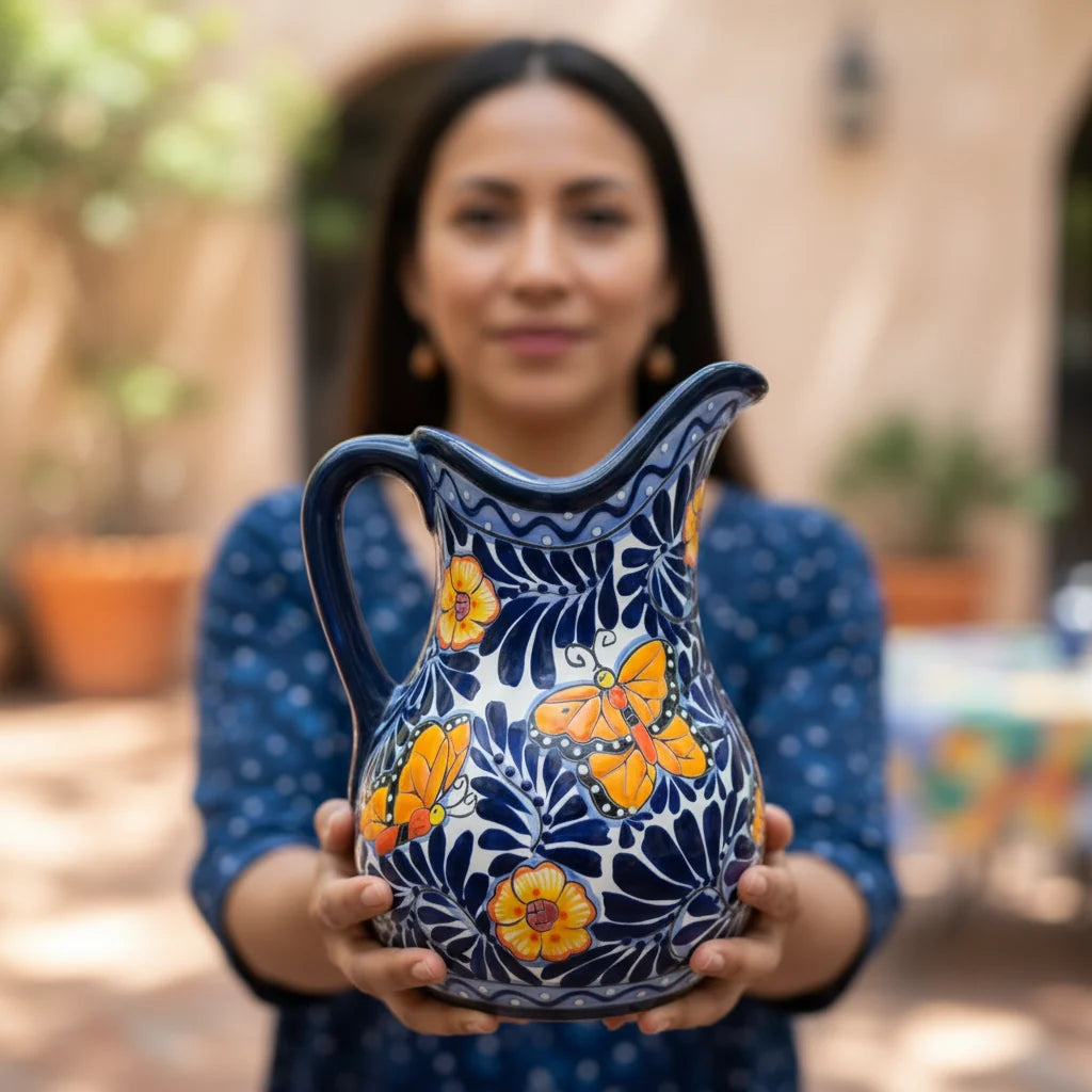 Blue Monarch Talavera Pitcher Set | Mexican Ceramic Drinkware