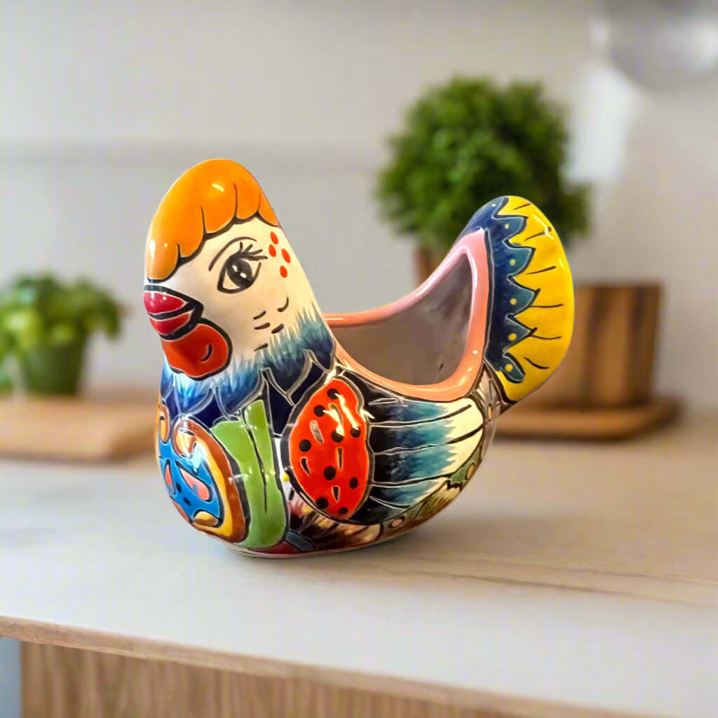 Colorful Talavera Chicken Planter | Hand-Painted Ceramic Decor