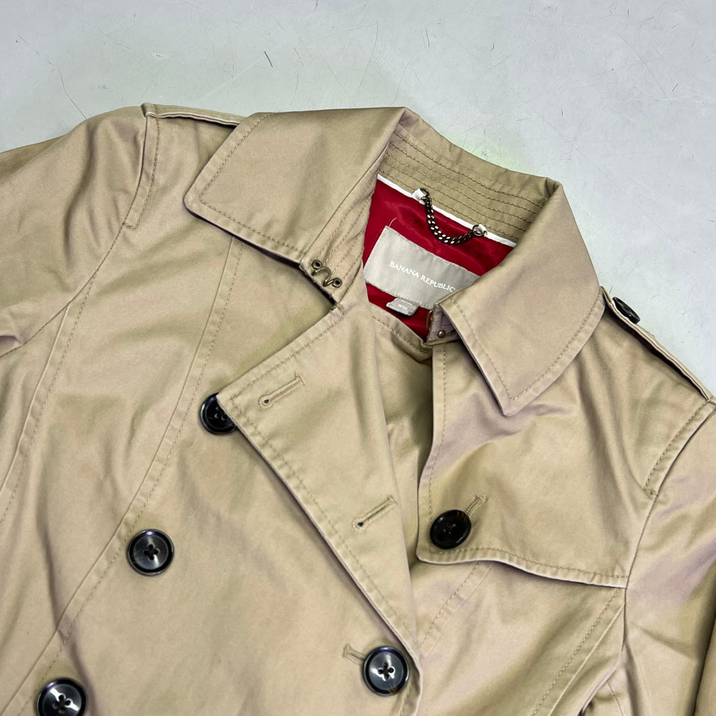 BANANA REPUBLIC Flared Trench Coat 100% Cotton Shell  Women's Sz XS Coconut Husk