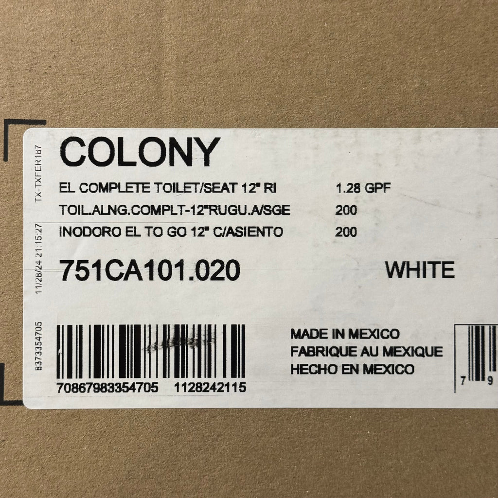 AMERICAN STANDARD Colony Elongated 12" Rough Toilet White 751CA101.020