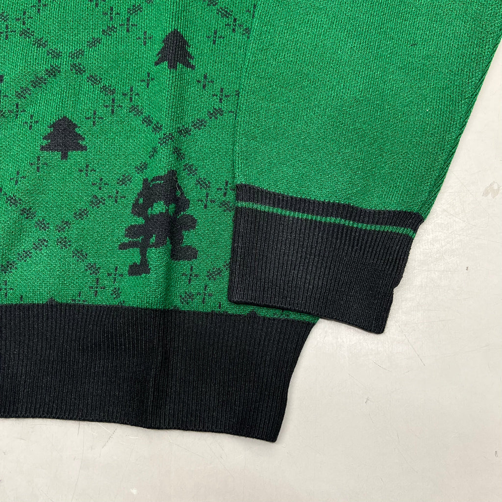 MONSTERCAT Records Soft Holiday Monogram Pullover Sweater Men's Sz S Green
