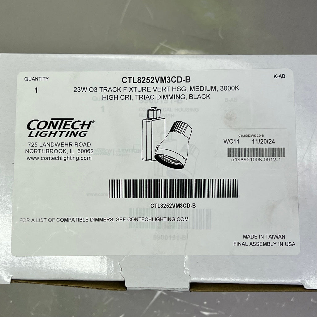 CONTECH LIGHTING Leviton Track Fixture Vert HSG 3000K CRI Black CTL8252VM3CD-B
