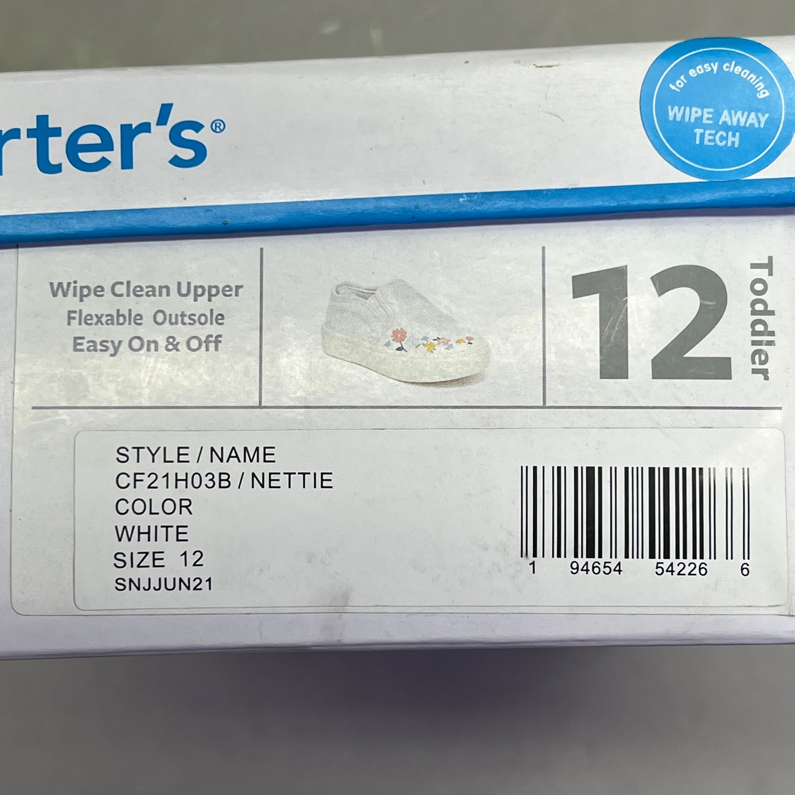CARTER'S Wipe Clean Floral Slip-On Toddler Shoe Girl's Sz 12 White CF21H03B