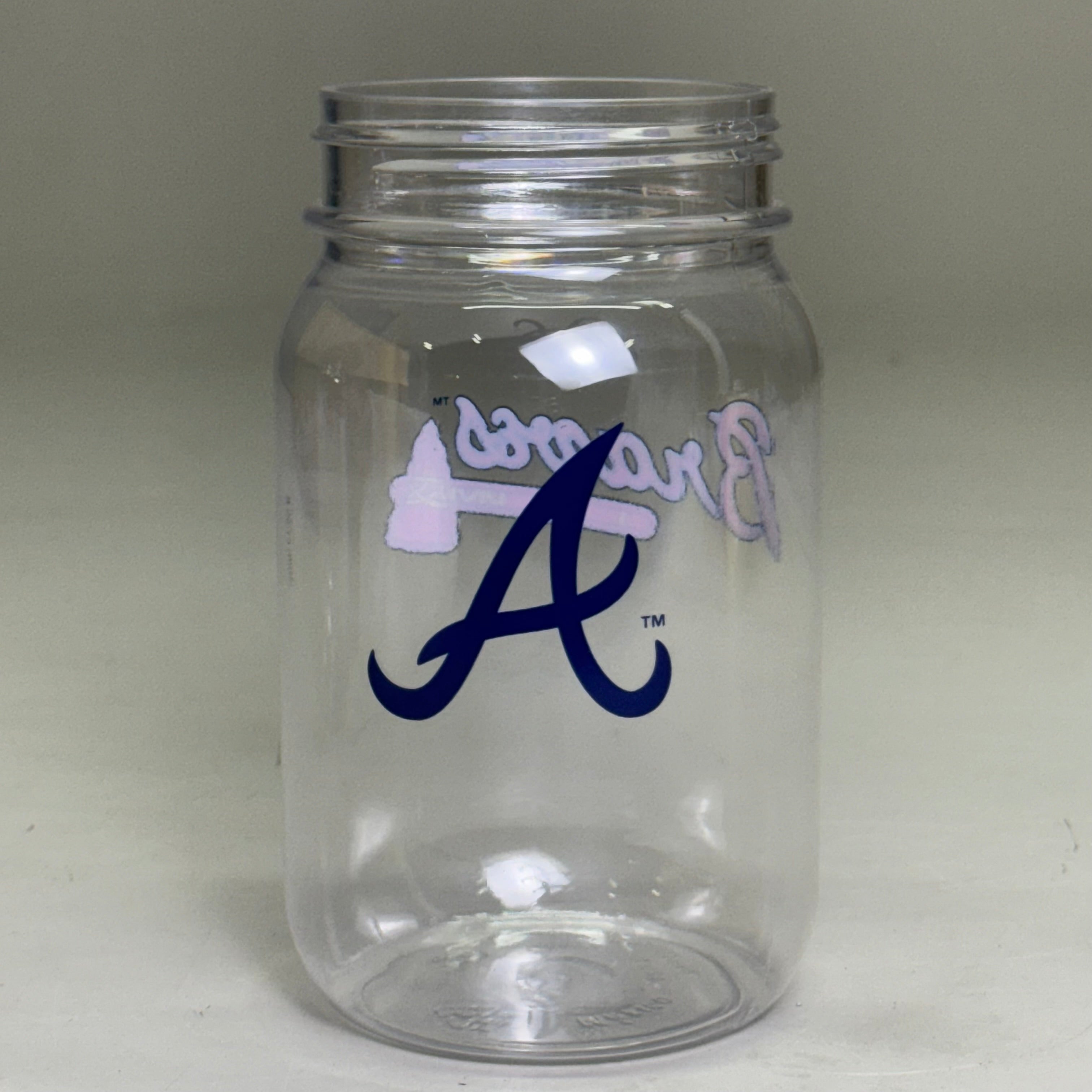 WHIRLEY (48 PACK) Mason Jar 16oz Pet Atlanta Braves Sz 5.5” H x 2.5” D DE 980