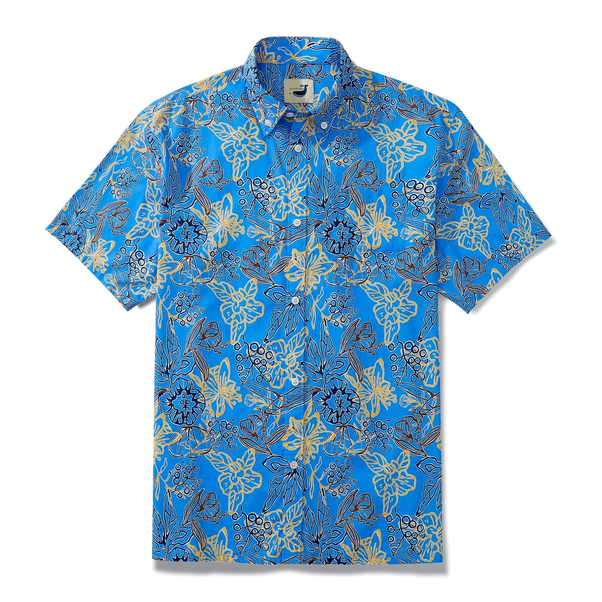 Men's Aloha Shirt Cotton Short Sleeve Button Down Paper-cut Art Print Hidden Pocket By Evan
