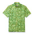 1970s Vintage Yellow-Green Rhombus Tropical Print 100% Cotton Men's Button-Down Shirt By Amy