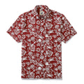 Deep Red Vintage Cotton Button-down Shirt With Tropical Print Scarlet By Evan