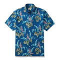 Dark Blue Banana Leaf Taro Leaf Hand Painted Floral 100% Cotton Men's Button-Down Shirt By Amy