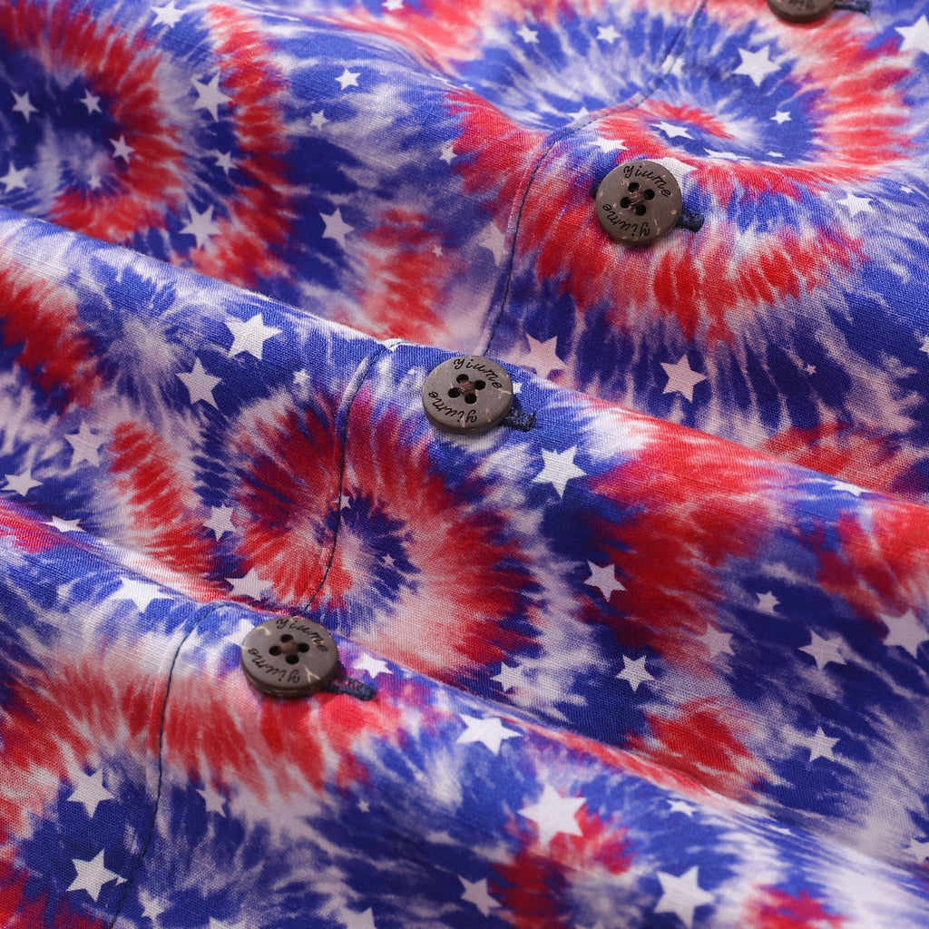 Hawaiian Shirt For Men Tie-dyed National Flag Print Shirt Camp Collar 100% Cotton By Yakima