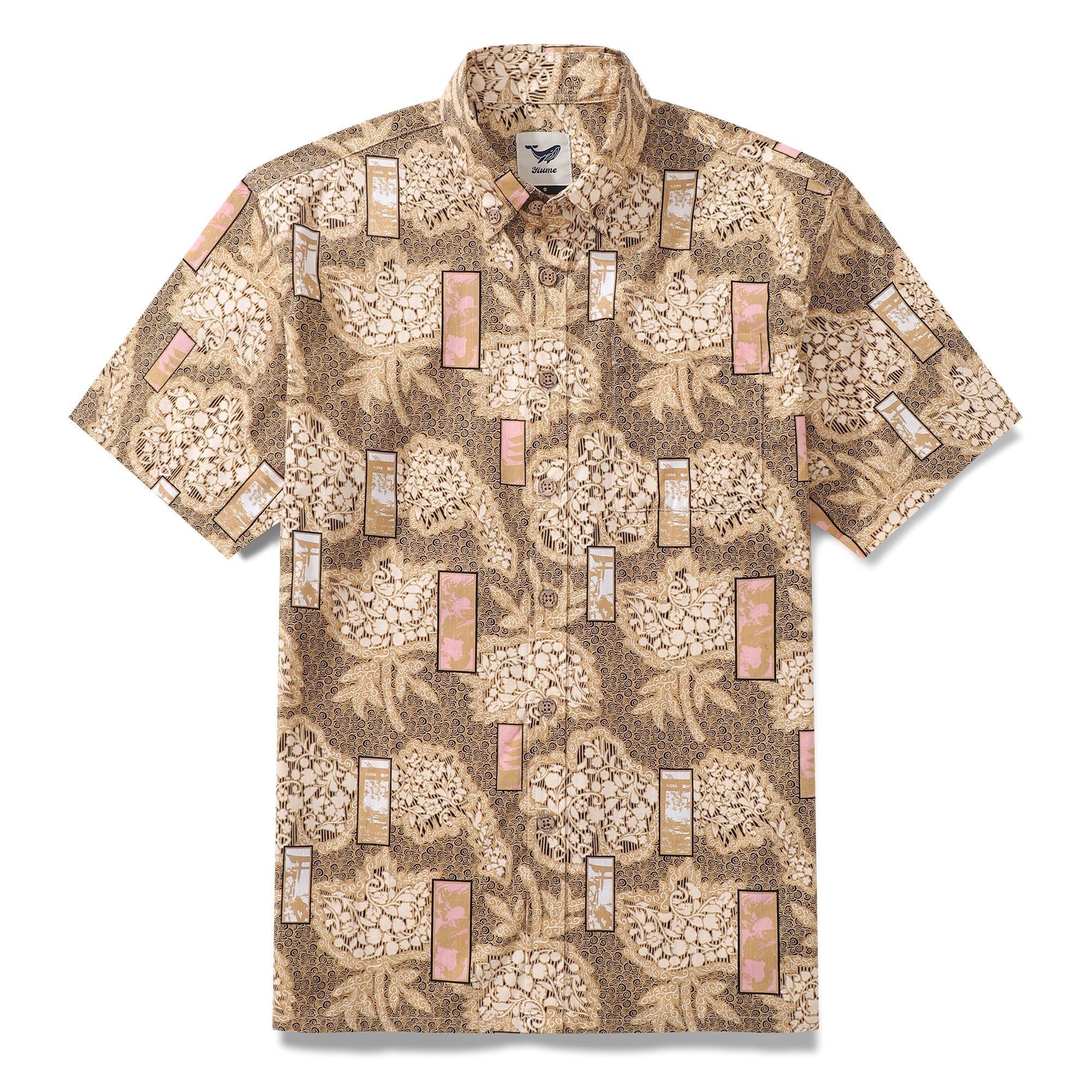Men's Hawaiian Shirt Good Fortune Has Come Cotton Button-down Short Sleeve Aloha Shirt By Yakima